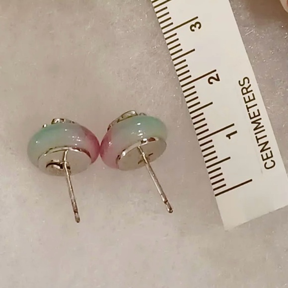 CHANEL ð CoCo Mark Resin Stud Earrings Silver CC Round Pink Vintage 99 P ð - Picture 5 of 16